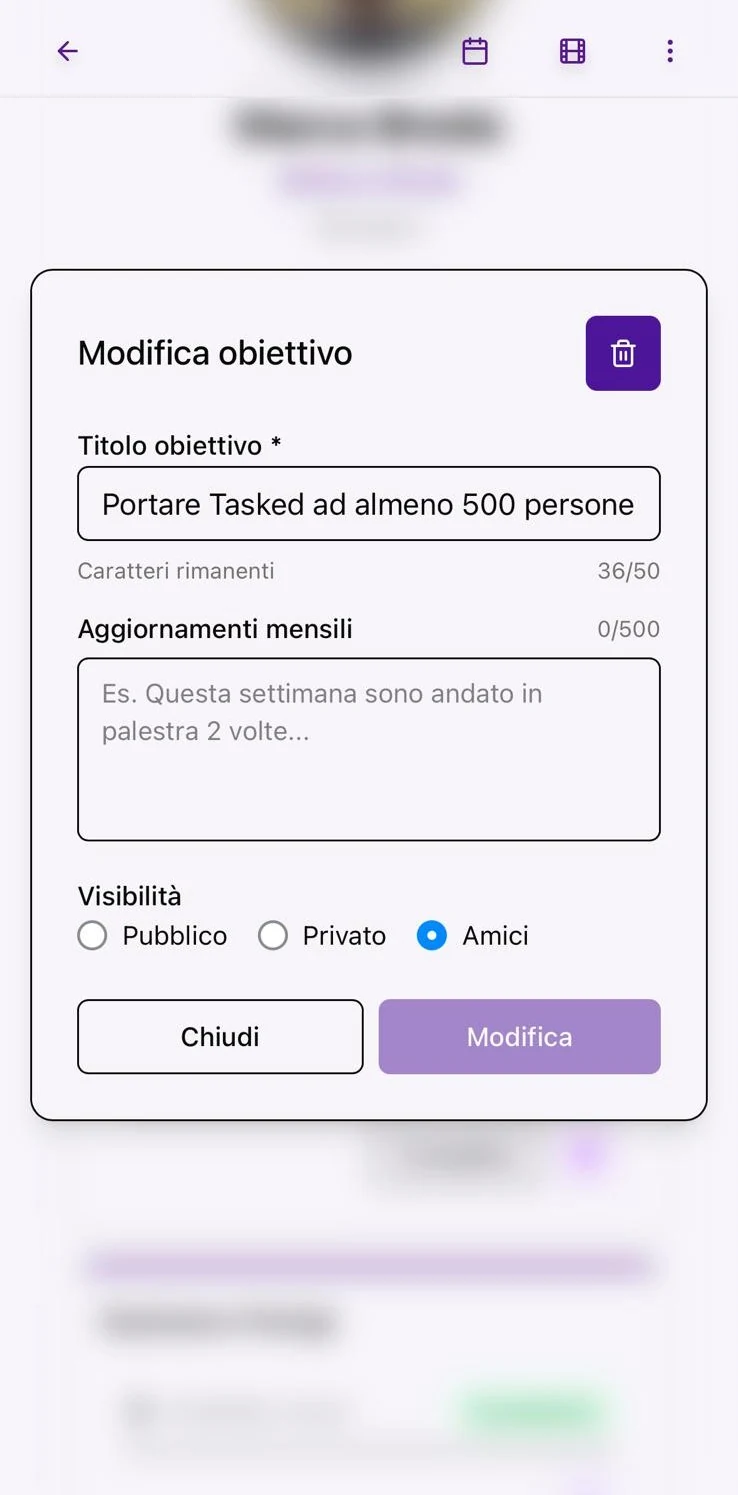 Modifica obiettivo mensile e visibilit&agrave;