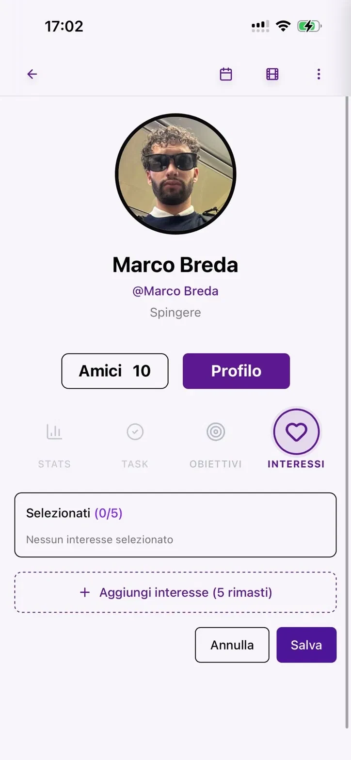 Profilo - tab Interessi senza selezione