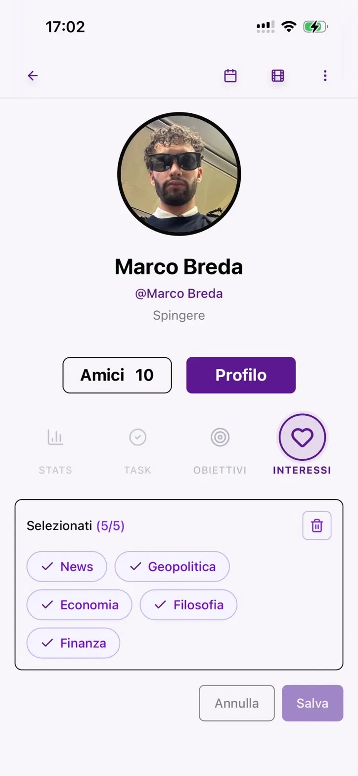 Profilo - interessi salvati